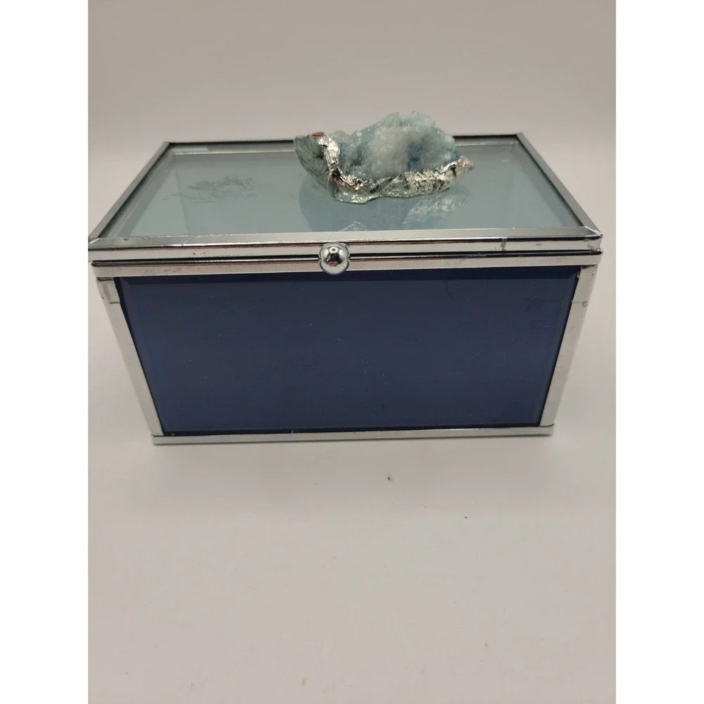 Cynthia Rowley New York Blue & Silver Tone Jewelry Box with Celestite Geode